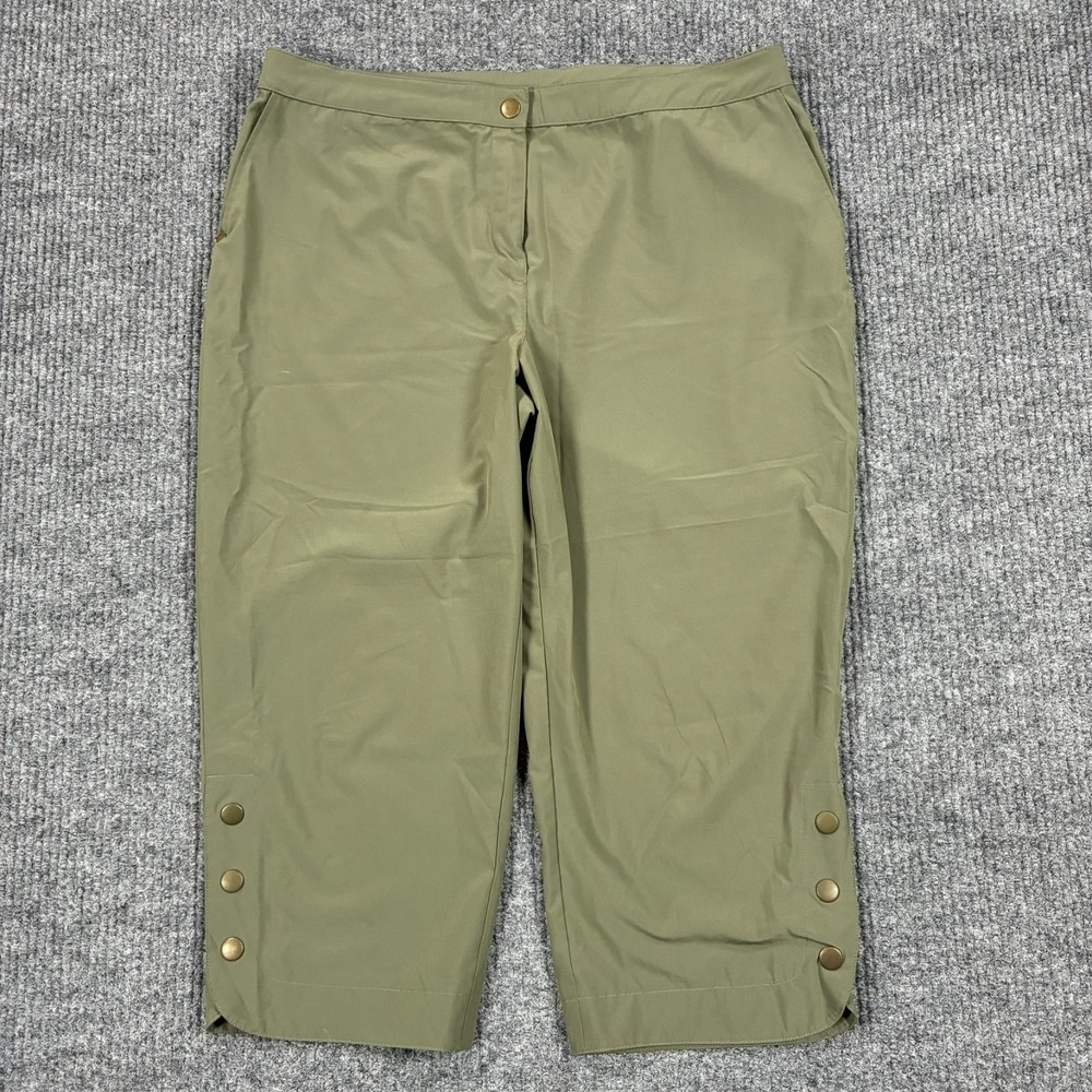 Additions by Chico's Olive Crop Pants Womens Size 2 Snap Hem Stretch Casual